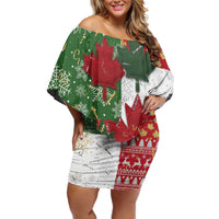 Canada Christmas Family Matching Off Shoulder Short Dress and Hawaiian Shirt Maple Leaves Patchwork Style - Wonder Print Shop