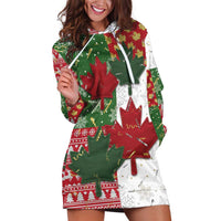 Canada Christmas Hoodie Dress Maple Leaves Patchwork Style - Wonder Print Shop