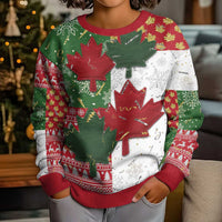 Canada Christmas Kid Ugly Christmas Sweater Maple Leaves Patchwork Style - Wonder Print Shop