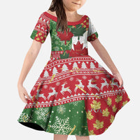 Canada Christmas Kid Short Sleeve Dress Maple Leaves Patchwork Style - Wonder Print Shop