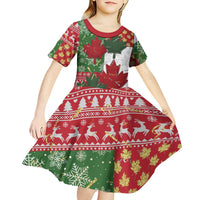 Canada Christmas Kid Short Sleeve Dress Maple Leaves Patchwork Style - Wonder Print Shop