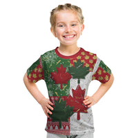 Canada Christmas Kid T Shirt Maple Leaves Patchwork Style - Wonder Print Shop