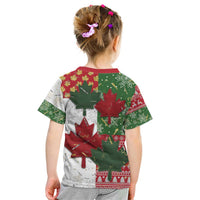 Canada Christmas Kid T Shirt Maple Leaves Patchwork Style - Wonder Print Shop