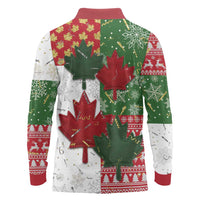 Canada Christmas Long Sleeve Polo Shirt Maple Leaves Patchwork Style - Wonder Print Shop