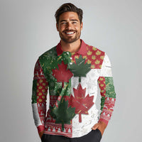Canada Christmas Long Sleeve Polo Shirt Maple Leaves Patchwork Style - Wonder Print Shop