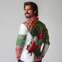 Canada Christmas Long Sleeve Polo Shirt Maple Leaves Patchwork Style - Wonder Print Shop