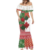 Canada Christmas Mermaid Dress Maple Leaves Patchwork Style - Wonder Print Shop