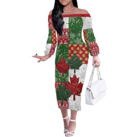 Canada Christmas Off The Shoulder Long Sleeve Dress Maple Leaves Patchwork Style - Wonder Print Shop