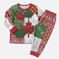 Canada Christmas Pajama Set Maple Leaves Patchwork Style - Wonder Print Shop