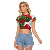 Canada Christmas Raglan Cropped T Shirt Maple Leaves Patchwork Style - Wonder Print Shop