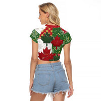 Canada Christmas Raglan Cropped T Shirt Maple Leaves Patchwork Style - Wonder Print Shop