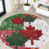 Canada Christmas Round Carpet Maple Leaves Patchwork Style - Wonder Print Shop