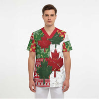 Canada Christmas Scrub Top Maple Leaves Patchwork Style - Wonder Print Shop