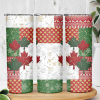 Canada Christmas Skinny Tumbler Maple Leaves Patchwork Style - Wonder Print Shop