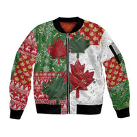 Canada Christmas Sleeve Zip Bomber Jacket Maple Leaves Patchwork Style - Wonder Print Shop