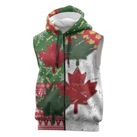 Canada Christmas Sleeveless Zip Hoodie Maple Leaves Patchwork Style - Wonder Print Shop