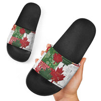 Canada Christmas Slide Sandals Maple Leaves Patchwork Style - Wonder Print Shop