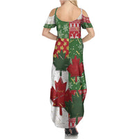 Canada Christmas Summer Maxi Dress Maple Leaves Patchwork Style - Wonder Print Shop