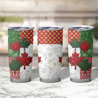 Canada Christmas Tumbler Cup Maple Leaves Patchwork Style - Wonder Print Shop