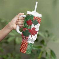 Canada Christmas Tumbler With Handle Maple Leaves Patchwork Style - Wonder Print Shop