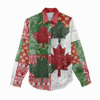 Canada Christmas Women Casual Shirt Maple Leaves Patchwork Style - Wonder Print Shop