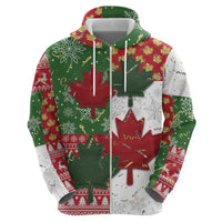 Canada Christmas Zip Hoodie Maple Leaves Patchwork Style - Wonder Print Shop