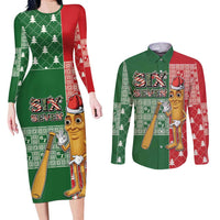 Six Seven Christmas Couples Matching Long Sleeve Bodycon Dress and Long Sleeve Button Shirt Funny Tung Tung Tung Sahur - Wonder Print Shop