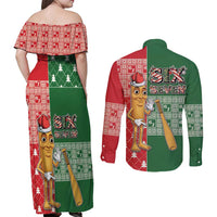 Six Seven Christmas Couples Matching Off Shoulder Maxi Dress and Long Sleeve Button Shirt Funny Tung Tung Tung Sahur - Wonder Print Shop