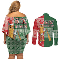 Six Seven Christmas Couples Matching Off Shoulder Short Dress and Long Sleeve Button Shirt Funny Tung Tung Tung Sahur - Wonder Print Shop