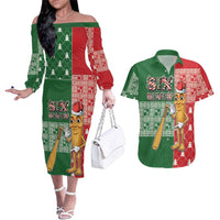 Six Seven Christmas Couples Matching Off The Shoulder Long Sleeve Dress and Hawaiian Shirt Funny Tung Tung Tung Sahur - Wonder Print Shop
