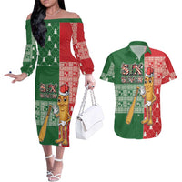 Six Seven Christmas Couples Matching Off The Shoulder Long Sleeve Dress and Hawaiian Shirt Funny Tung Tung Tung Sahur - Wonder Print Shop