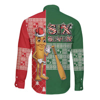 Six Seven Christmas Long Sleeve Button Shirt Funny Tung Tung Tung Sahur - Wonder Print Shop