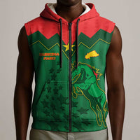 Custom Football Burkina Faso Sleeveless Zip Hoodie Rising Star And Horse Sport Style - Wonder Print Shop
