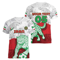 Custom Iran Football Women V-Neck T-Shirt Leopard Comic Manga Art Style