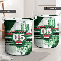 Custom Iraq Football Laundry Basket Modern Glitch Art Style Lion Symbolism