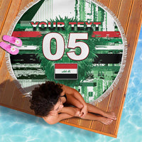 Custom Iraq Football Beach Blanket Modern Glitch Art Style Lion Symbolism