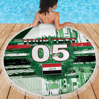 Custom Iraq Football Beach Blanket Modern Glitch Art Style Lion Symbolism