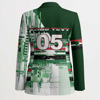 Custom Iraq Football Blazer Modern Glitch Art Style Lion Symbolism