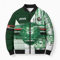 Custom Iraq Football Bomber Puffer Jacket Modern Glitch Art Style Lion Symbolism