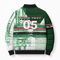 Custom Iraq Football Bomber Puffer Jacket Modern Glitch Art Style Lion Symbolism