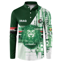 Custom Iraq Football Button Sweatshirt Modern Glitch Art Style Lion Symbolism