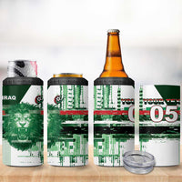 Custom Iraq Football 4 in 1 Can Cooler Tumbler Modern Glitch Art Style Lion Symbolism