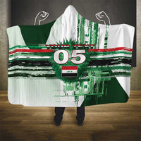 Custom Iraq Football Hooded Blanket Modern Glitch Art Style Lion Symbolism