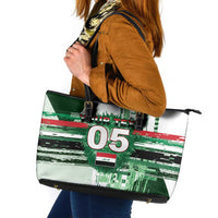 Custom Iraq Football Leather Tote Bag Modern Glitch Art Style Lion Symbolism