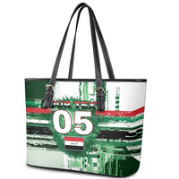 Custom Iraq Football Leather Tote Bag Modern Glitch Art Style Lion Symbolism