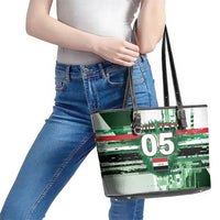 Custom Iraq Football Leather Tote Bag Modern Glitch Art Style Lion Symbolism