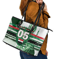 Custom Iraq Football Leather Tote Bag Modern Glitch Art Style Lion Symbolism