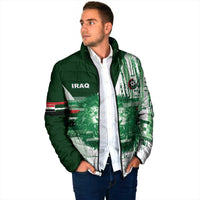 Custom Iraq Football Padded Jacket Modern Glitch Art Style Lion Symbolism