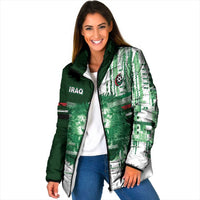 Custom Iraq Football Padded Jacket Modern Glitch Art Style Lion Symbolism