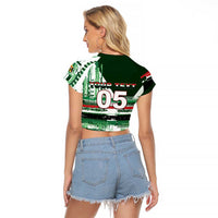 Custom Iraq Football Raglan Cropped T Shirt Modern Glitch Art Style Lion Symbolism